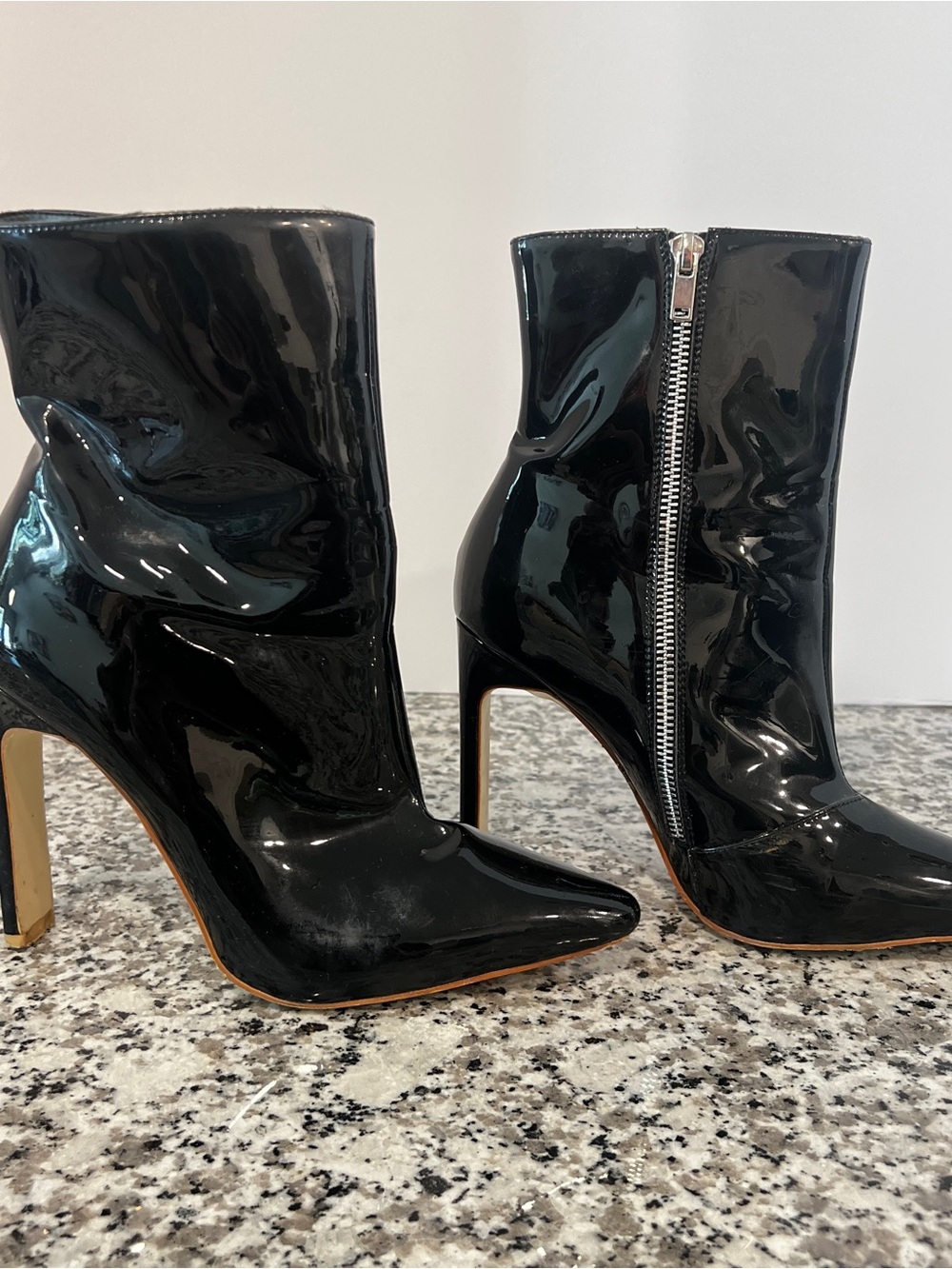 Misters Rocks LA Black Patent Leather Pointed Toe Ankle Boots Size 38 (US 7.5)